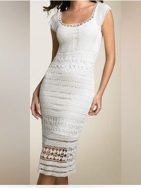 Vintage Kroshetta by Papillon Crochet Knit Midi Dress Size Large